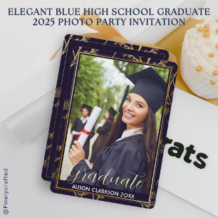 Invitation Élégant Bleu Lycée Graduate 2025 Photo Party