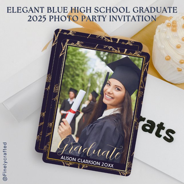 Invitation Élégant Bleu Lycée Graduate 2025 Photo Party (Créateur téléchargé)