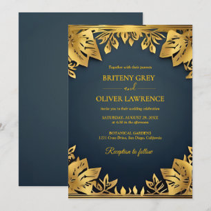 Invitation Elégant bleu marine Gold Papel Picado désherber