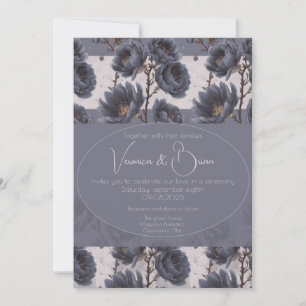 Invitation Elégant bleu marine mariage bleu floral