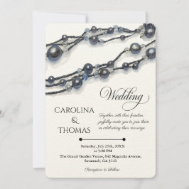 Invitation Elégant bleu marine Pearl Aquarelle Mariage modern