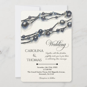Invitation Elégant bleu marine Pearl Aquarelle Mariage modern