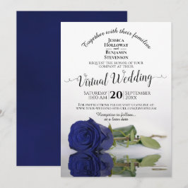Invitation Élégant bleu marine reflétant Rose Mariage virtuel
