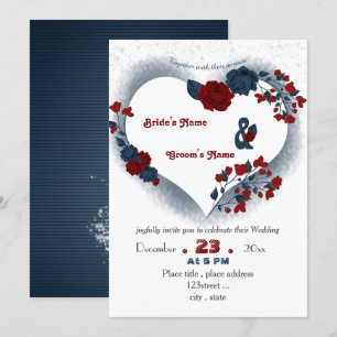 Invitation élégant bleu marine rouge coeur d'amour