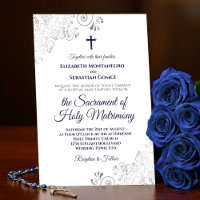 Elégant bleu marine sur blanc Mariage catholique m