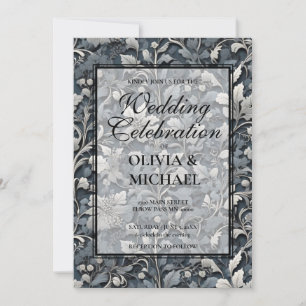 Invitation Elégant bleu poussiéreux argent blanc gris gris fl