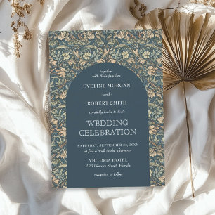 Invitation Élégant bleu poussiéreux ivoire floral Art Nouveau