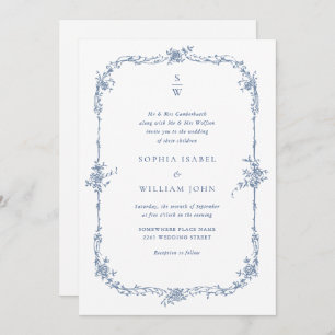 Invitation Elégant bleu Rose jardin mariage code QR