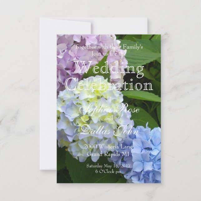 Invitation Élégant bleu rose violet mariage Hydrangea (Devant)