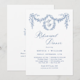 Invitation Elégant Bleu Toile Français Jardin Répétition Dîne