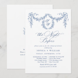 Invitation Elégant Bleu Toile Français Jardin Répétition Dîne