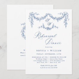 Invitation Elégant Bleu Toile Français Jardin Répétition Dîne