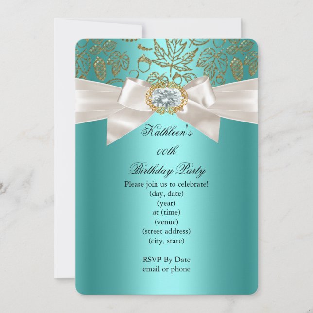 Invitation Elégant bleu Turquoise fête d'anniversaire Damask  (Devant)