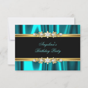 Invitation Elégant bleu turquoise or noir fête d'anniversaire