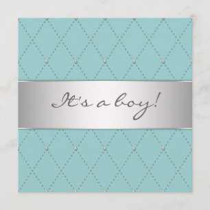Invitation Elégant bleu Turquoise Silver Boy Douche