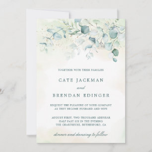 Invitation Elégant bleu vert Eucalyptus Mariage de verdure