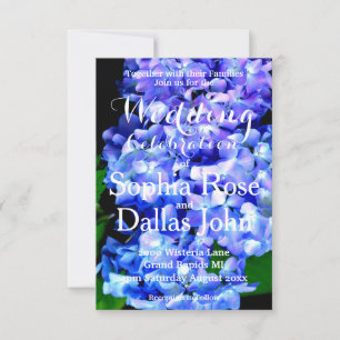 Invitation Élégant bleu violet clair magenta hydrangée floral