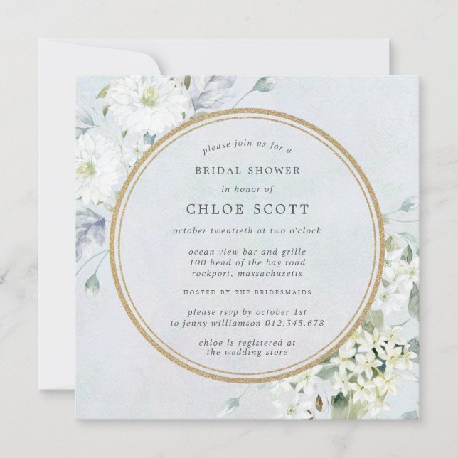 Invitation Elegant Blue and White Floral Bridal Shower (Devant)