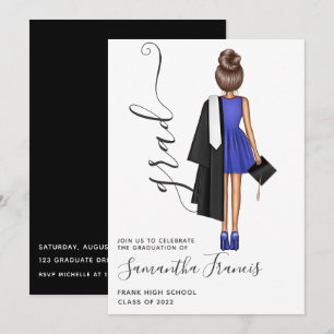 Invitation Elégant Blue and White Girl Graduation Party Invit