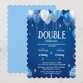 Invitation Elégant Blue Boys Double Anniversaire personnalisa