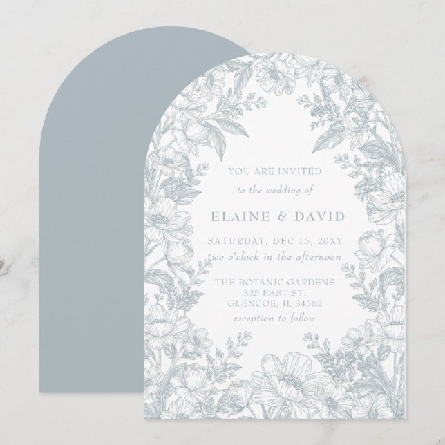 Invitation Elegant Blue Chinoiserie Floral Botanical Wedding (Devant / Derrière)