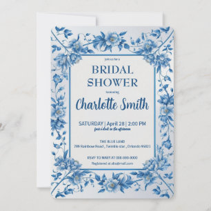 Invitation Elégant Blue Chinoiserie Floral nuptiale