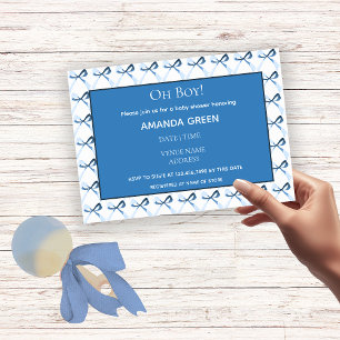 Invitation Elégant Blue Coquette Bows Boy Baby shower