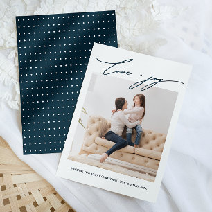 Invitation Elégant Blue Dots Amour et Joie Calligraphie