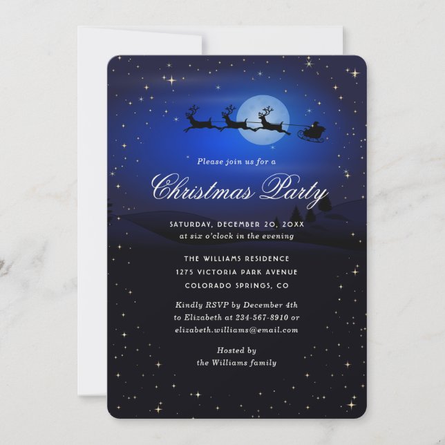 Invitation Elegant Blue Festive Christmas Party (Devant)