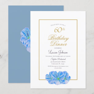 Invitation Elégant Blue Floral 60e Anniversaire Dîner