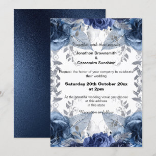 INVITATION ÉLÉGANT BLUE FLORAL NAVY MARIAGE