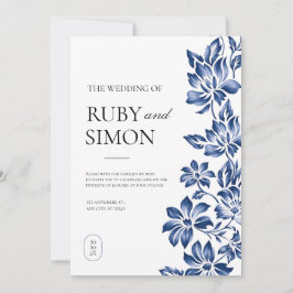 Invitation Elegant Blue Floral Vintage Wedding