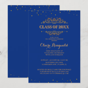 Invitation Élégant Blue Gold Formal College