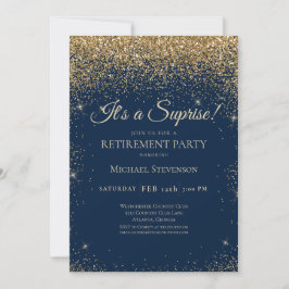 Invitation Elégant Blue Gold Surprise Retraite Party