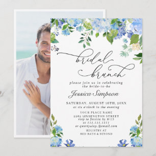 Invitation Elégant Blue Hydrangea Watercolor Brunch nuptial