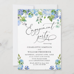 Invitation Elégant Blue Hydrangea Watercolor ENGAGEMENT PARTI