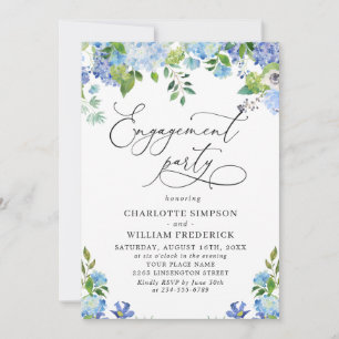 Invitation Elégant Blue Hydrangea Watercolor ENGAGEMENT PARTI