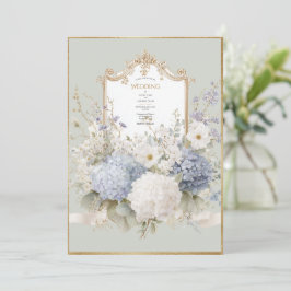 Invitation Elegant Blue Hydrangeas Sage Vintage Wedding