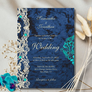 Invitation Elégant Blue Lace Baroque Luxe Mariage design