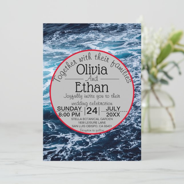 Invitation Elégant Blue Sea Waves Summer Beach Mariage (Debout devant)