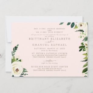 Invitation Élégant Blush Blanc Floral Les deux parents Mariag