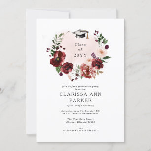 Invitation Élégant Blush Bourgogne Floral Wreath Graduation