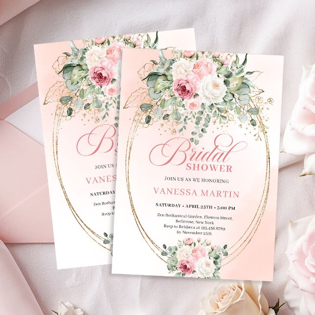 Invitation Elegant Blush Eucalyptus Bridal Shower Gold Invite (Elegant Blush Eucalyptus Bridal Shower Gold Invitation)