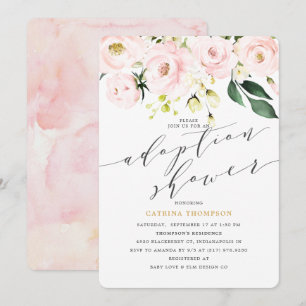 Invitation Elégant Blush Floral et verdure Adoption douche