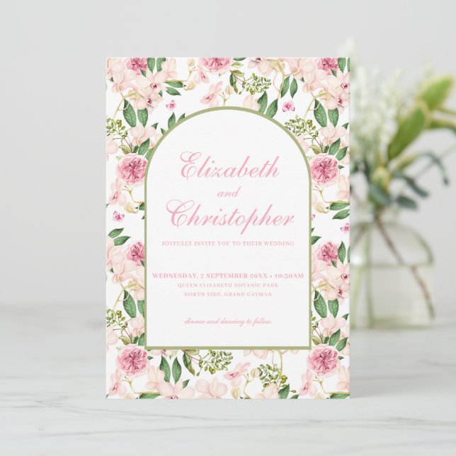 Invitation Elégant Blush Floral Garden Mariage (Debout devant)