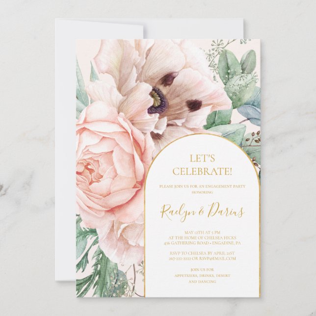 Invitation Elégant Blush Floral Garden Pastel Fêtons (Devant)