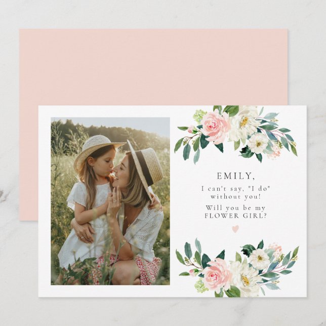 Invitation Elégant Blush Floral Photo Flower Proposition (Devant / Derrière)