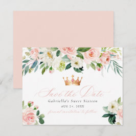 Invitation Élégant Blush Floral Sweet 16 Enregistrer la date