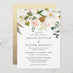 Invitation Élégant Blush & Florales Blanches Mariage moderne