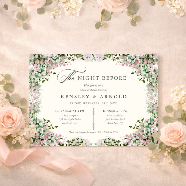Invitation Elegant Blush Garden Rehearsal Dinner Invite Night (Créateur téléchargé)